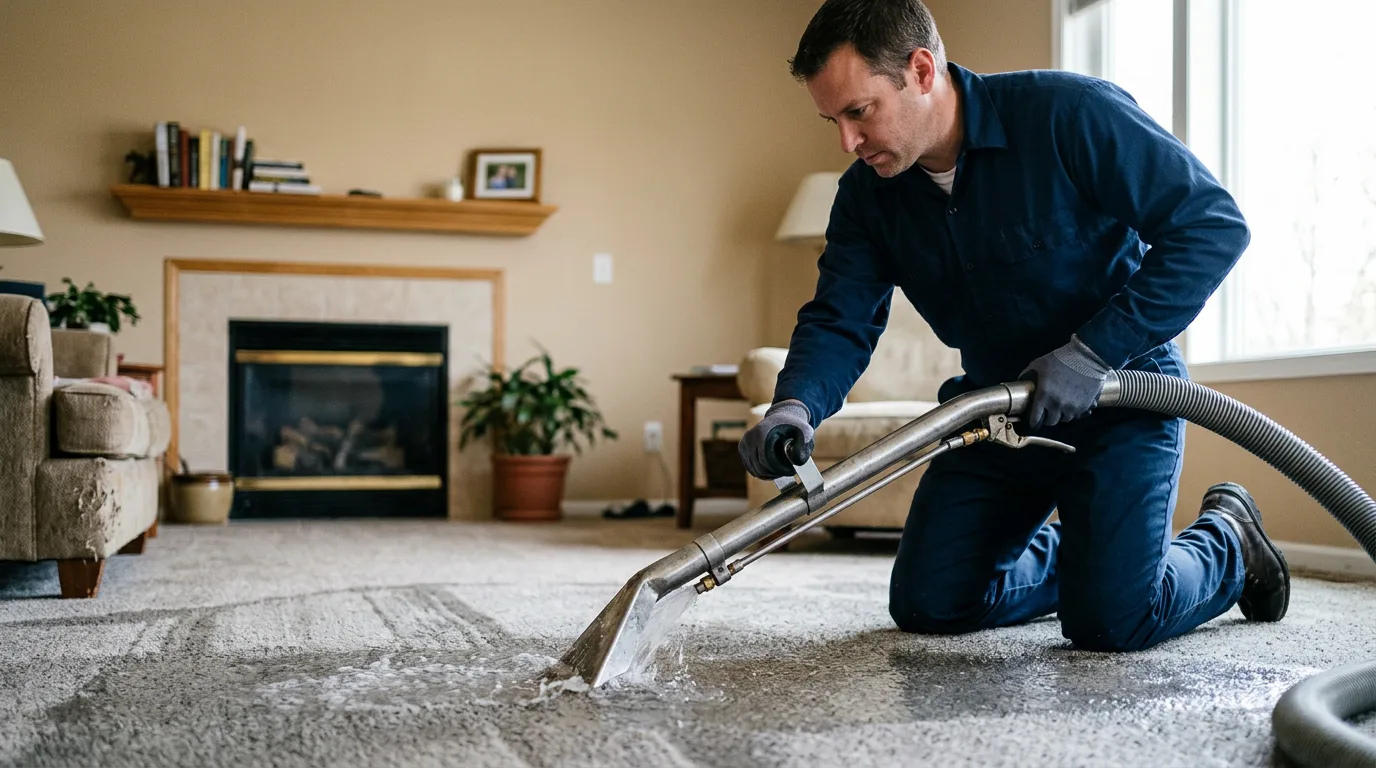 Water damage restoration technician working near Pontiac, MI